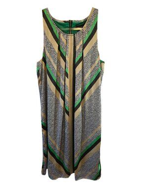 DANA BUCHMAN RETRO DRESS SILKY PEBBLE PRINT EXPOSED ZIPPER LARGE LIGHTWEIGHT
